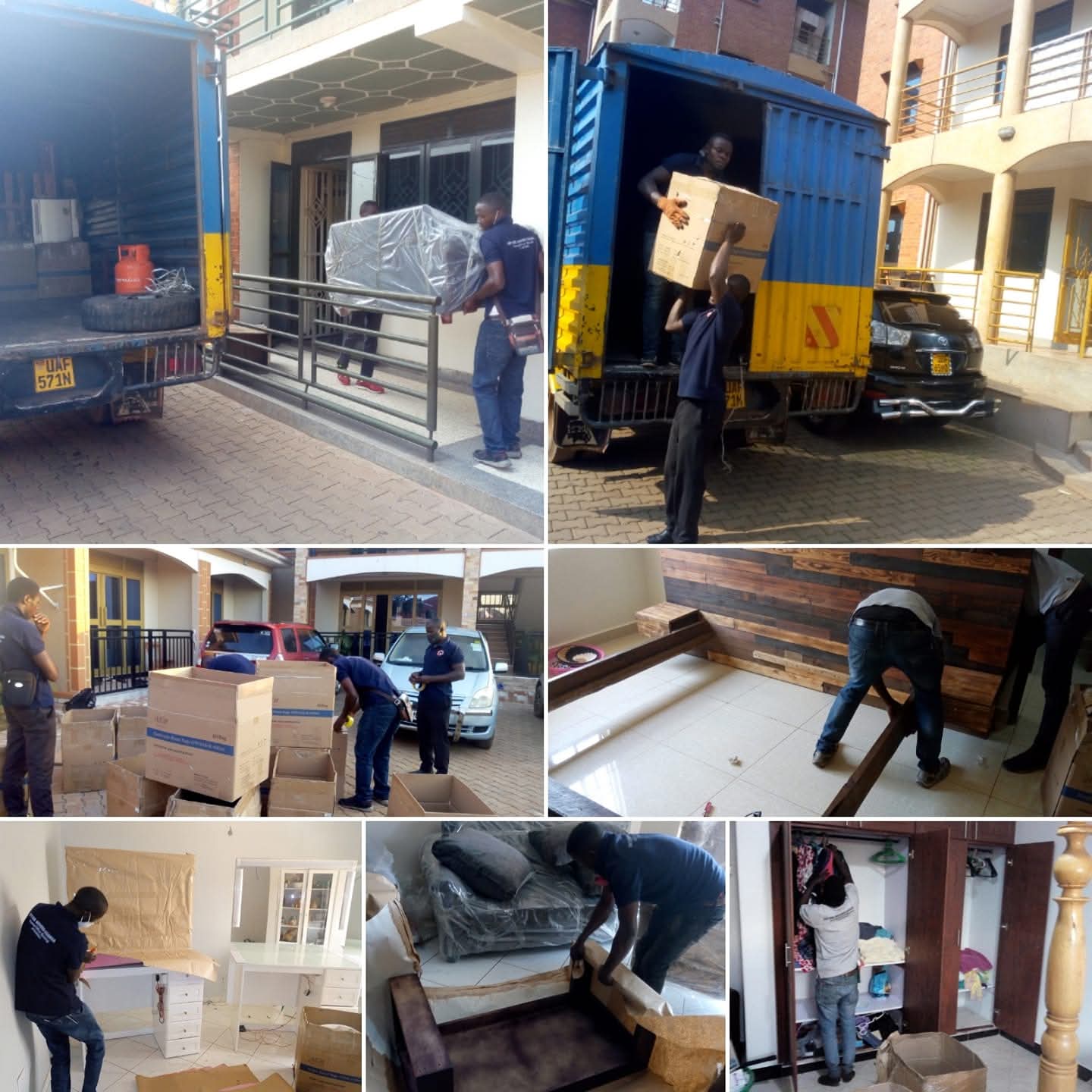 Professional movers carrying furniture into a home